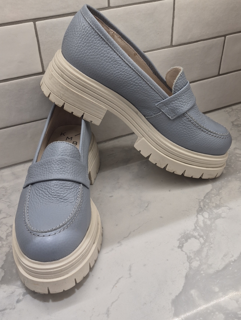 Chunky Platform Leather Loafer in Light Blue